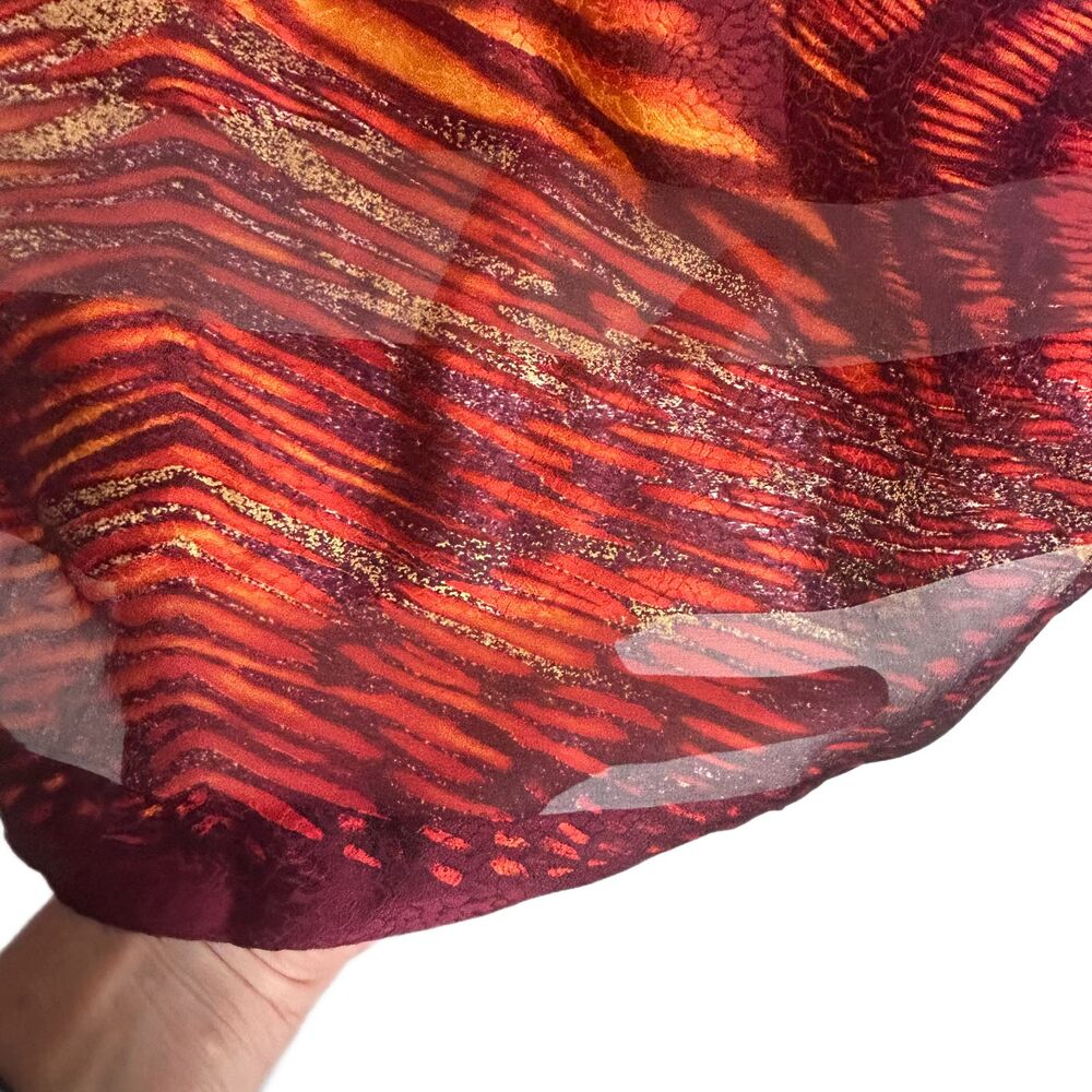 Jones New York Silk Scarf Burgundy Orange Brown Abstract Sheer Stripes - Picture 5 of 5